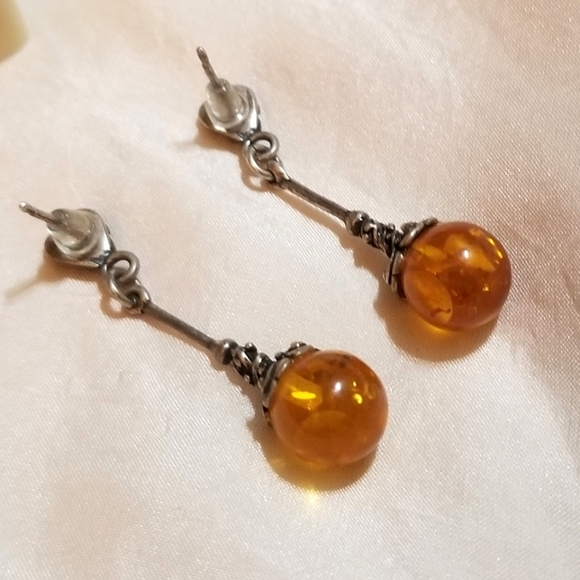 Sterling Amber Earrings Circa 1910-Etruscan - Picture 5 of 6